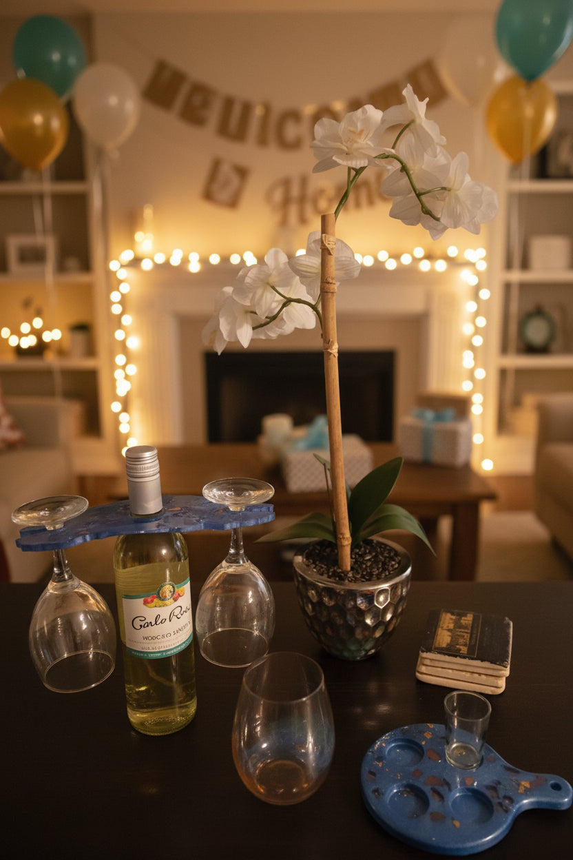 Wine Glass & Bottle Gift Set – Fire Glass Embellished