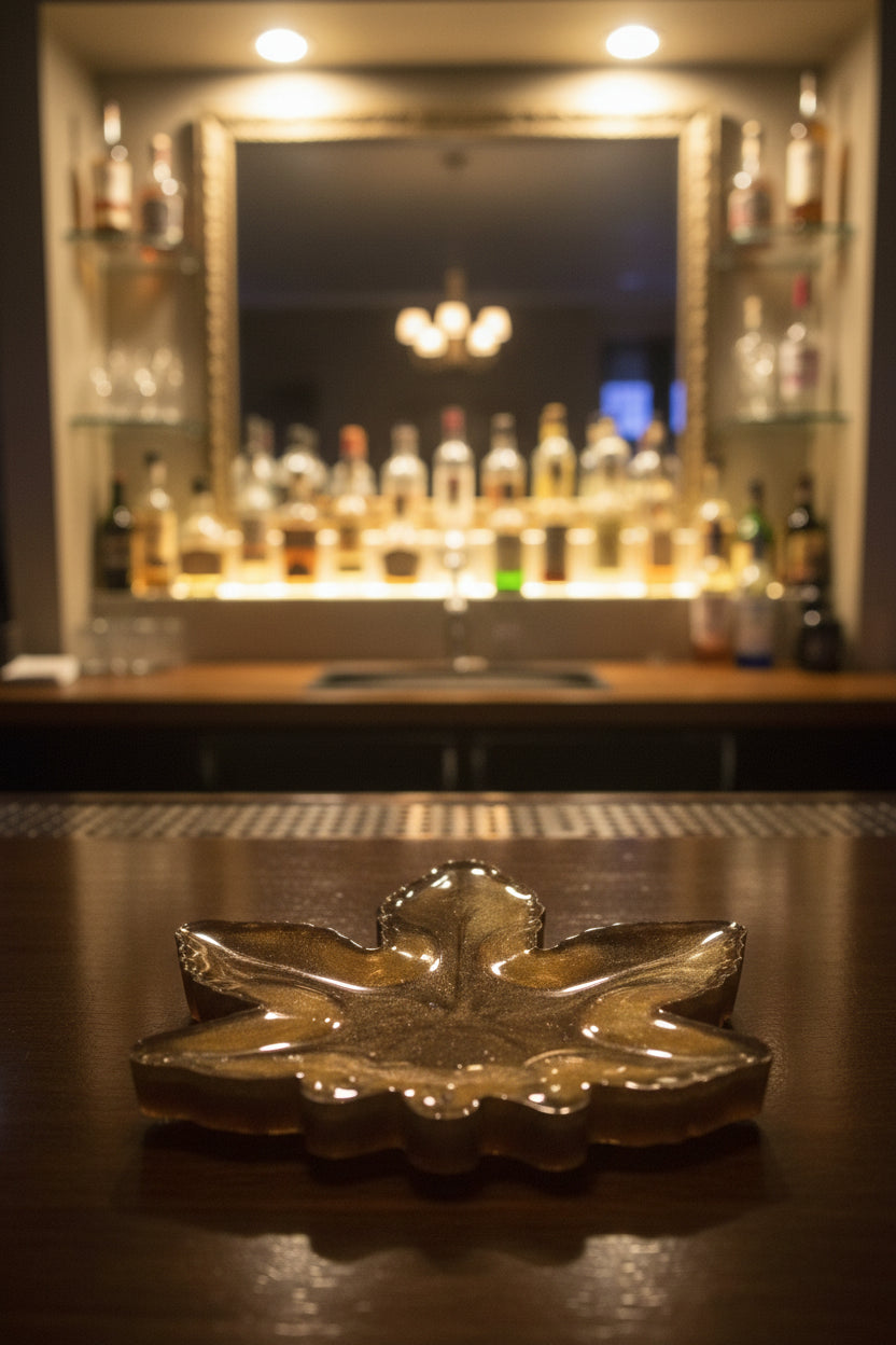Cannabis Leaf Ashtray – Gold Embellished